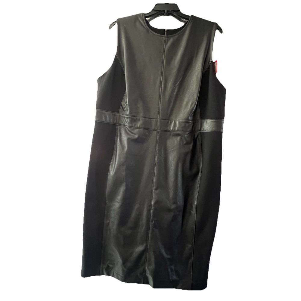SPANX Women Dress Sz 3X Leather-Like Mixed Media Combo Fitted Pencil, Black Luxe